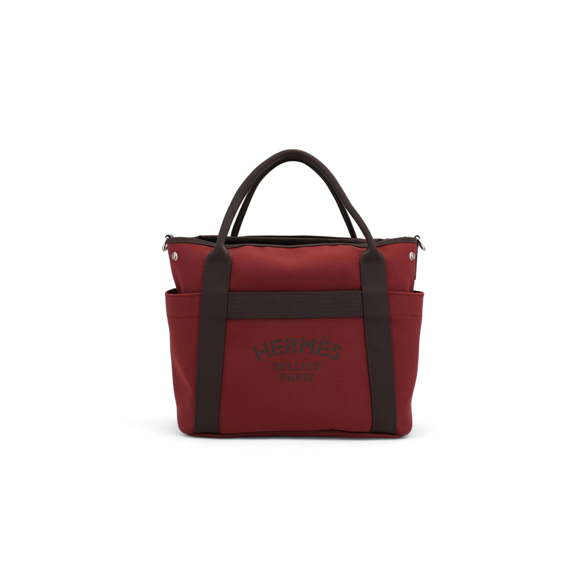 HERMÈS MASTER SAC DE PANSAGE TOTE BAG 55 IN  ROUGE H CANVAS WITH SILVER BUCKLE (48*35*27cm)